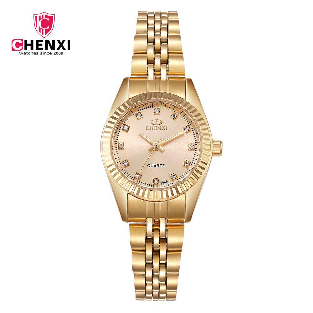 Chenxi – montre de luxe en acier inoxydable pour hommes et femmes, horloge dorée, à Quartz, à la , , 004a: Gold Dial Lady