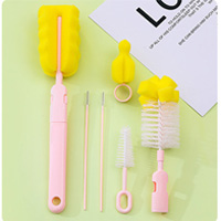 6pcs/set Baby Kitten Water Milk Bottle Brushes 360 Degree Spong Cleaner + Pacifier Brush + Straw Brush: pink