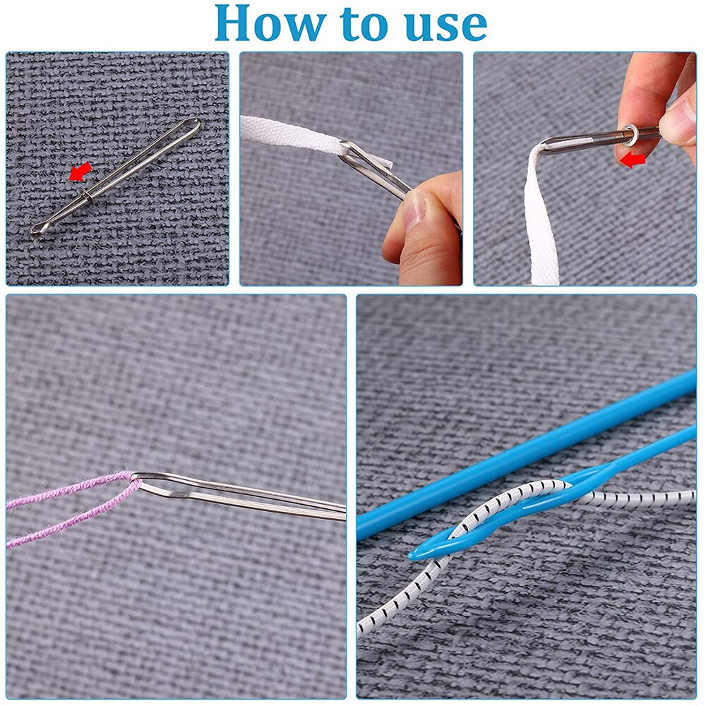 8Pcs Naaien Threader Gereedschap Set Inclusief Naaien Loop Turner Flexibele Trekkoord Threader Metalen Pincet Elastische Band Threader