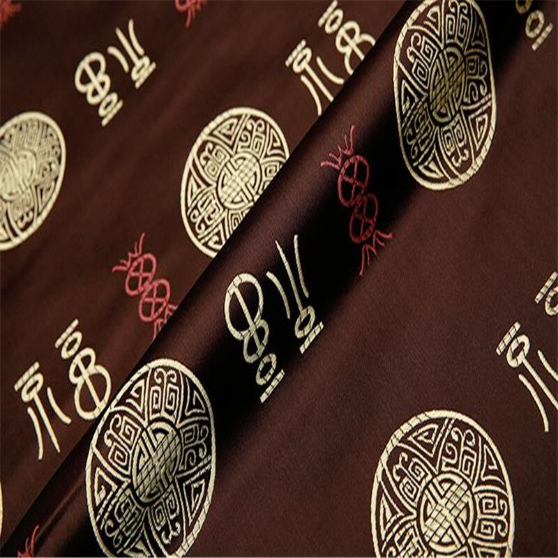 Polyester brokadestof 150 gsm vægt klassisk fu mønster jacquard stof til kinesisk tangdragt: 4 brune