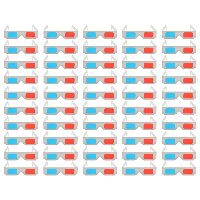 50 Stuks Universele Papier Anaglyph 3D Bril Papier 3D Bril Bekijken Anaglyph Rood/Blauw 3D Glas Voor Movie Video kaart: Default Title