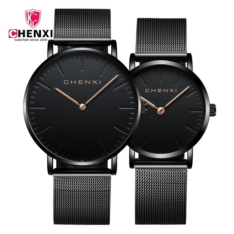 Minimalisme Vrouwen Mannen Lover 'S Horloges Waterdicht Rose Goud Paar Paar Horloge Simple Casual Jurk Horloge Klok: Black Black