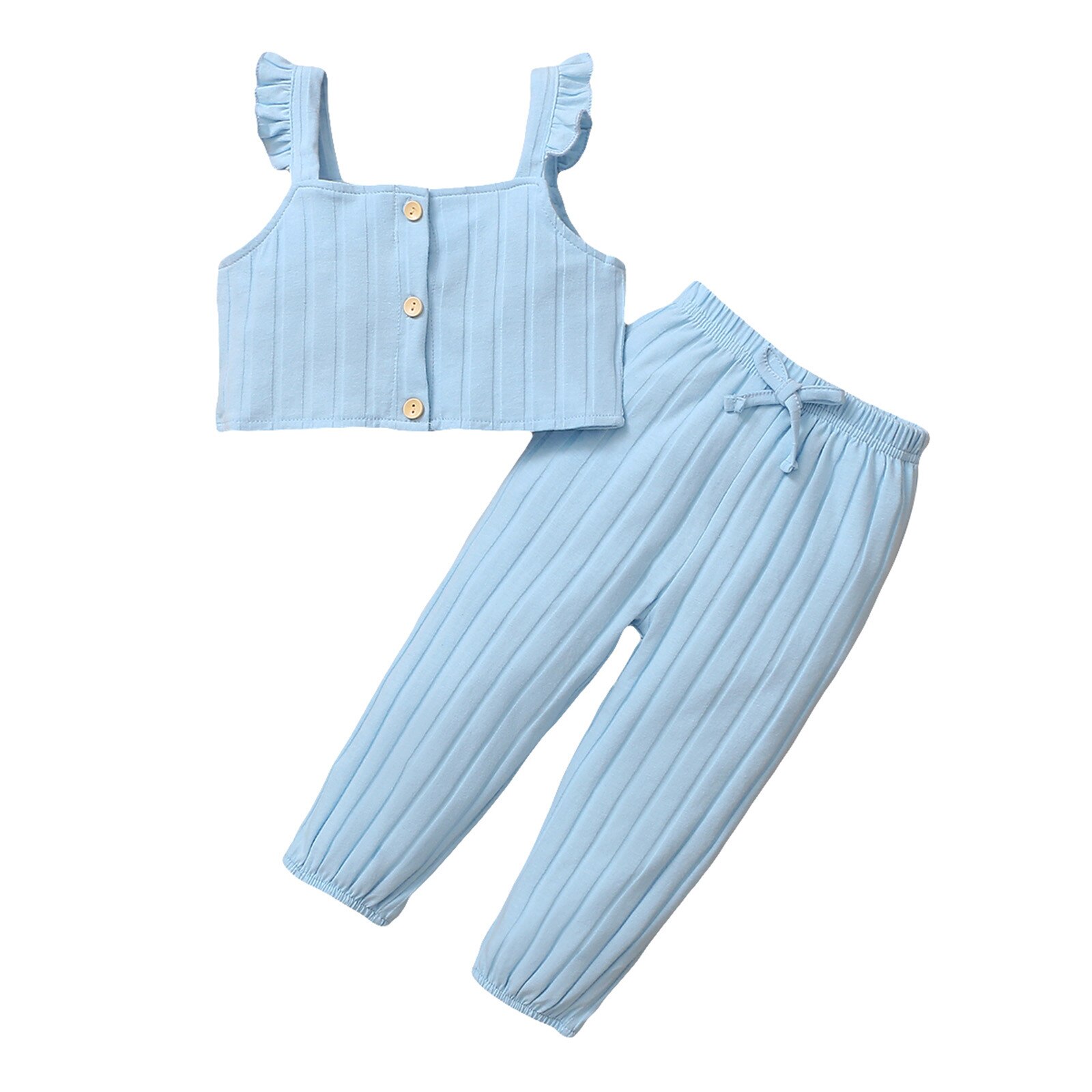 Toddler Girls Clothes Set Summer Sleeveless Solid Vest Tops+pants Girls Cotton Sports Outfits Kids Clothing Ropa: Blue / 2-3 Years