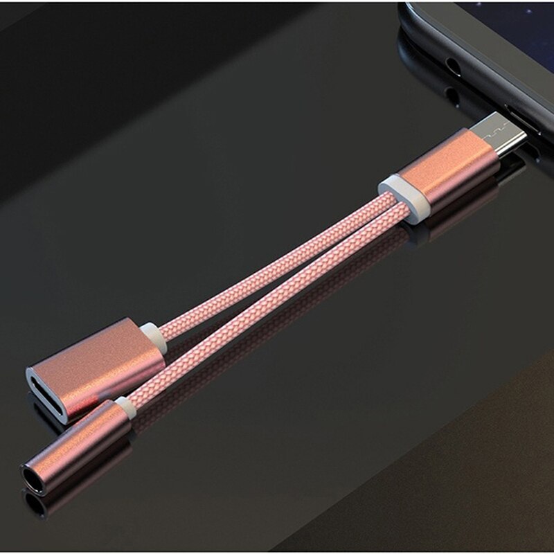 2 In 1 AUX Splitter Type C Adapter For Huawei P30pro P40 P20 Pro Xiaomi Connector USB C to 3.5mm Headphone Jack Charge Converter: Rose Gold - 2 In 1