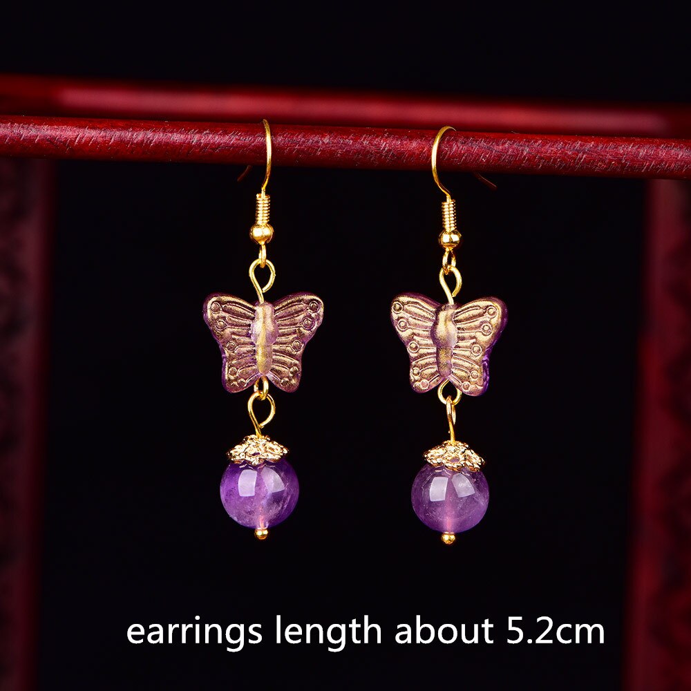 Yanting Cloisonne Butterfly Earrings For Women Natural Stone Earings Shell Flower Ethnic Earrings Hanging: 330