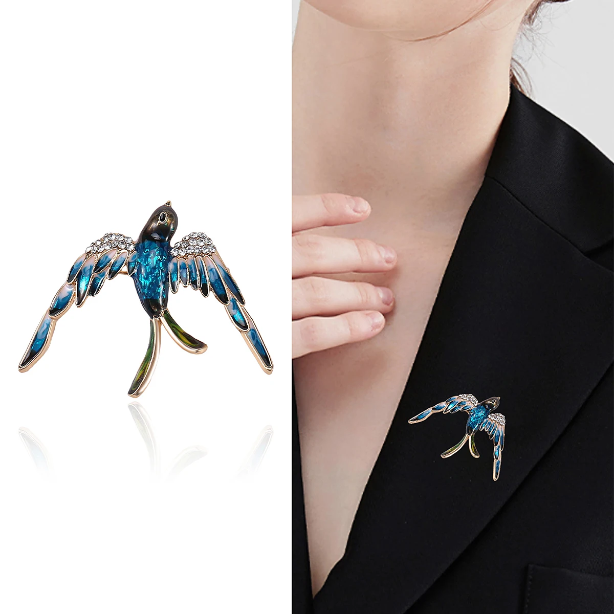 Emaille Vogel Broches voor Vrouwen Strass Zwaluw Pins Sparrow Badge Office Party Vriend Accessoires