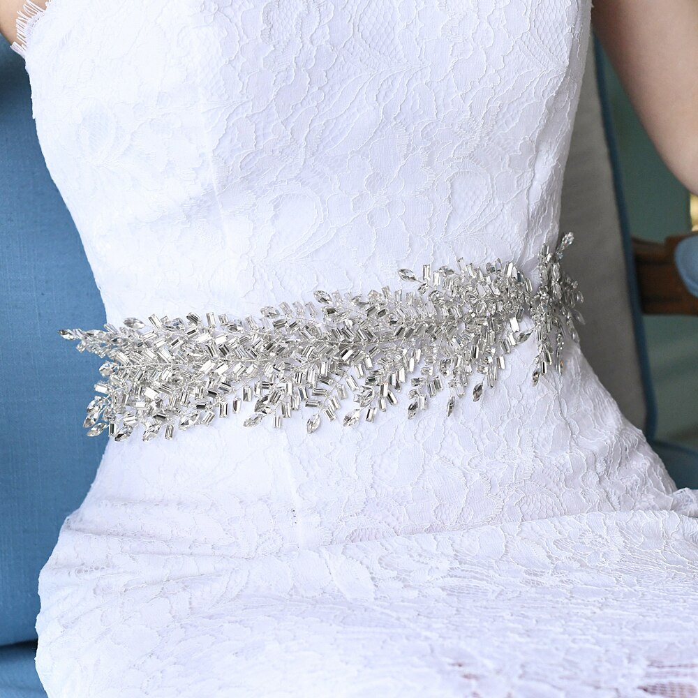 ZMSH312 Diamond Rhinestone Belts for Dresses Belt Silver Waist Belts Sparkle Belts for Women Dress Belt Flowers for Dresses