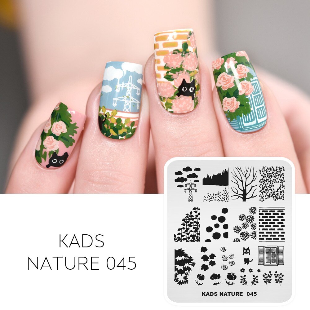 Nail Art timbre plaque fleur feuilles léopard impression Image ongles estampage modèle ongle bricolage pochoir plaque pour Nail Art: Nature 045