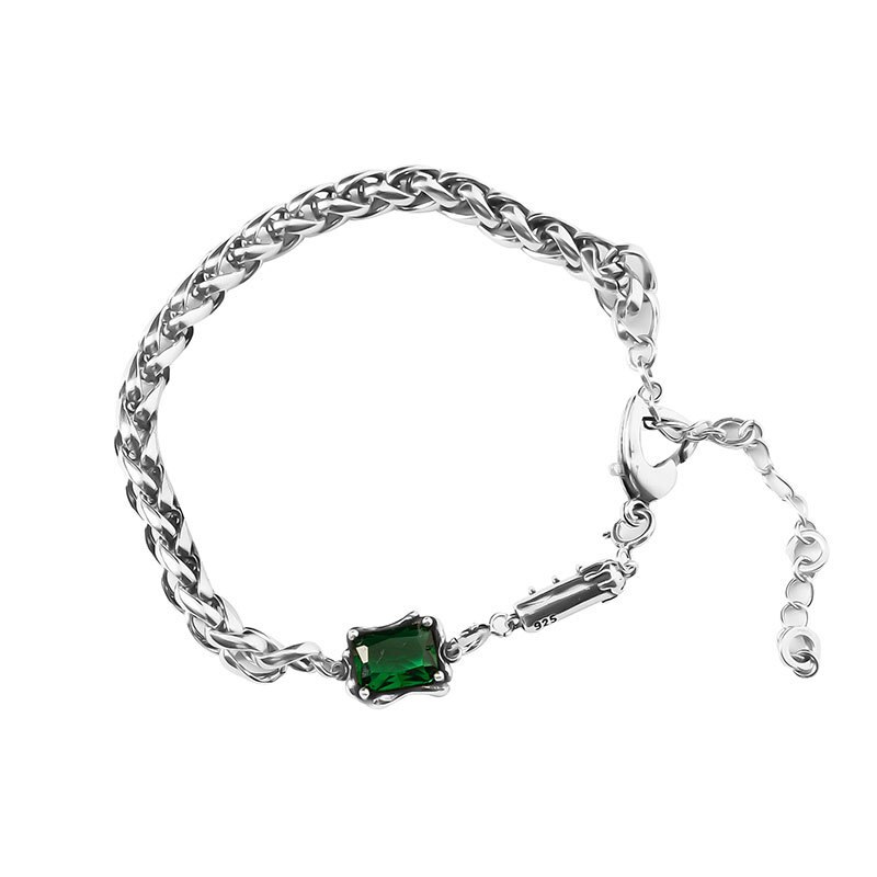 FOXANRY 925 braccialetti con timbro per donna Trendy elegante affascinante Vintage catena unica zircone verde gioielli per feste di compleanno