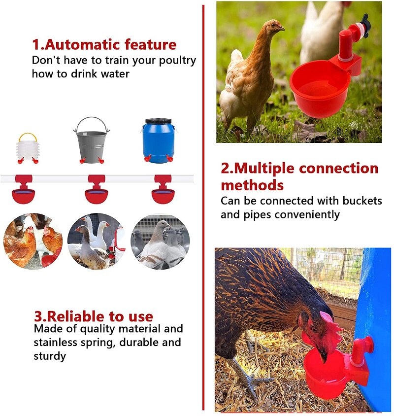 Automatic Chicken Water Cup Waterer Bowl Kit Farm Coop Poultry Waterer Drinking Water Feeder for Chicks Duck Goose Turkey Quail