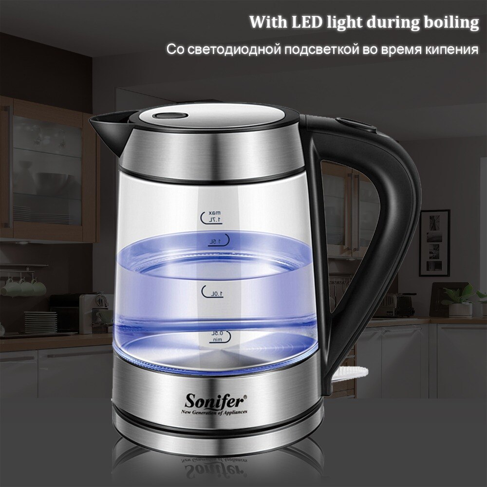 Vattenkokare blått led ljus glas vattenkokare 2200w kök smart visselpipa vattenkokare samovar snabbuppvärmning kokande tekanna sonifer