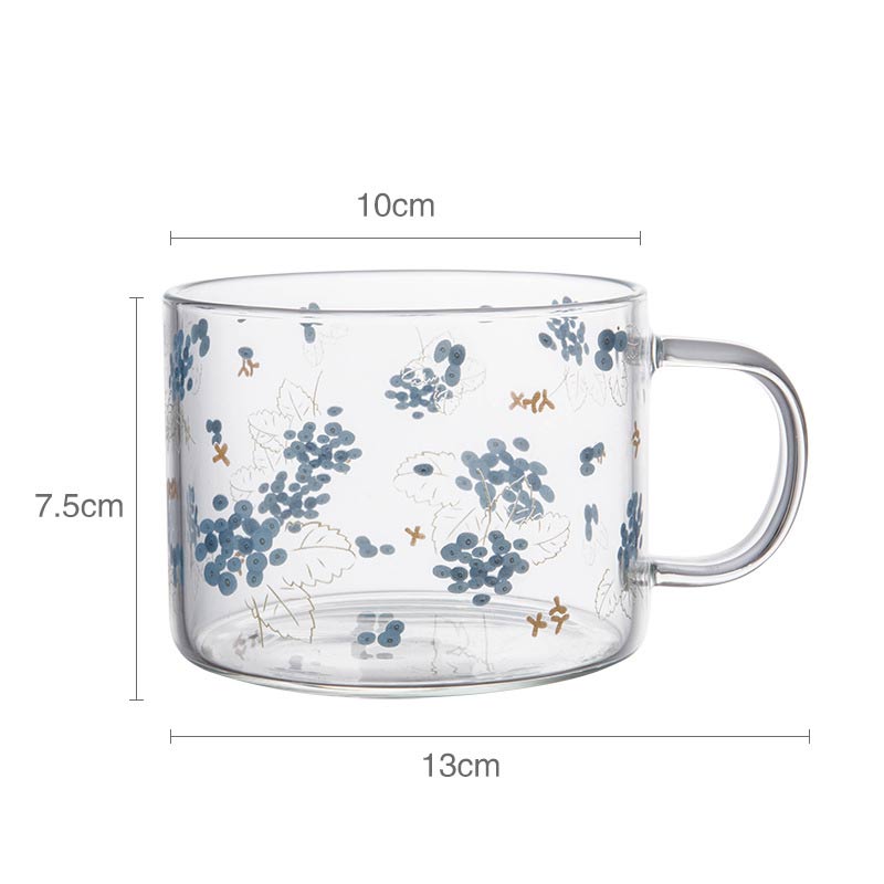 Taza de vidrio transparente con estampado de dibujos animados, vaso de café de vidrio de alto borosilicato con asa, taza de leche para desayuno y postre, 500ml, 1 unidad