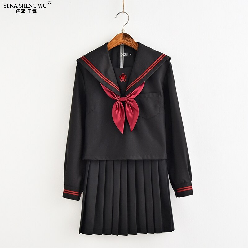 Tr japonês jk define uniforme escolar japonês meninas sakura bordados high school feminino novidade marinheiro ternos yankee uniforme da menina
