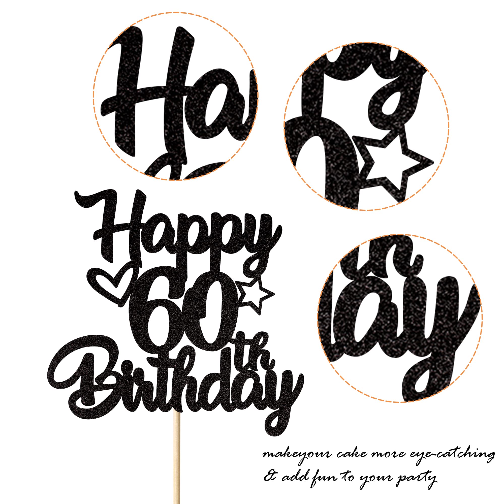 1 paquete de adornos para tarta de feliz 60 cumpleaños, letrero de cumpleaños, decoraciones para tartas para suministros para fiestas temáticas de 60 cumpleaños