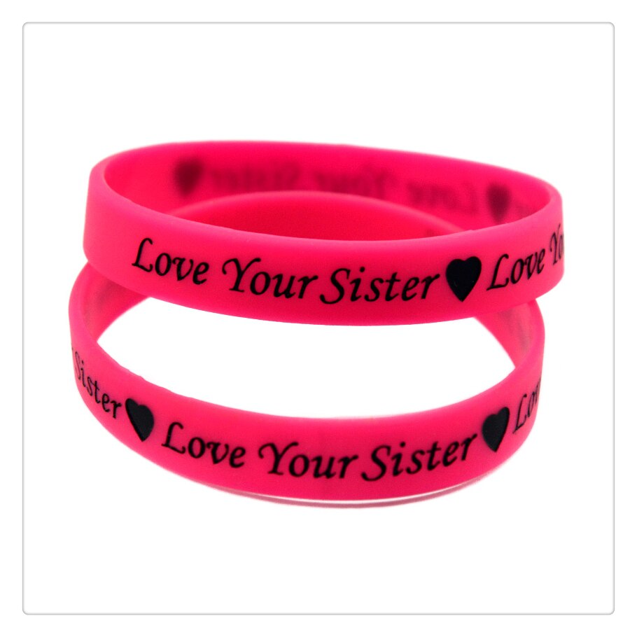 OBH – Bracelet Love Your Sister en Silicone rose, 50 pièces, gaufrage et remplissage de couleur