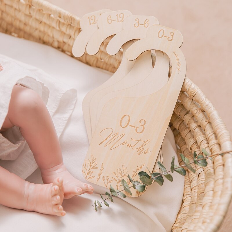 11Pc Baby Closet Dividers Wardrobe Labels Milestone For Infant Clothing Baby Shower Wooden Nursery Decor Signs Organization