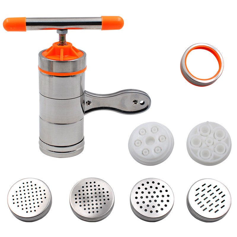 Noodle Pasta Press Maker Machine Hand Cutter,Manual Juicer Cookware with 7 Pressing Moulds -Making Spaghetti Fettuccine Noodle