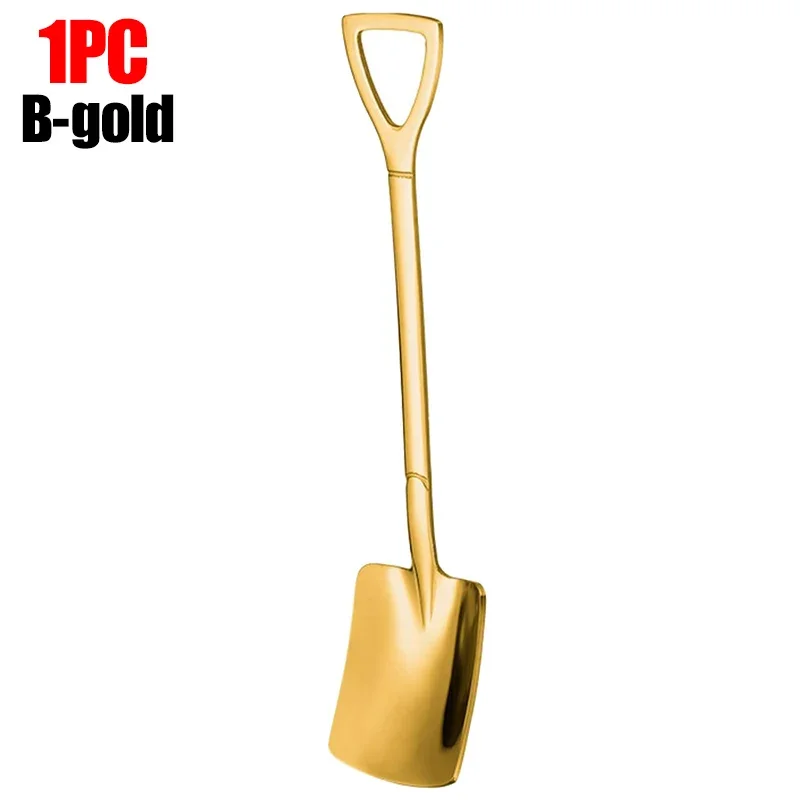 1/8pcs Shovel Spoons Coffee Stirring Spoon Stainless Steel Ice Cream Dessert Watermelon Scoops Kitchen Tableware Set: Dark Khaki