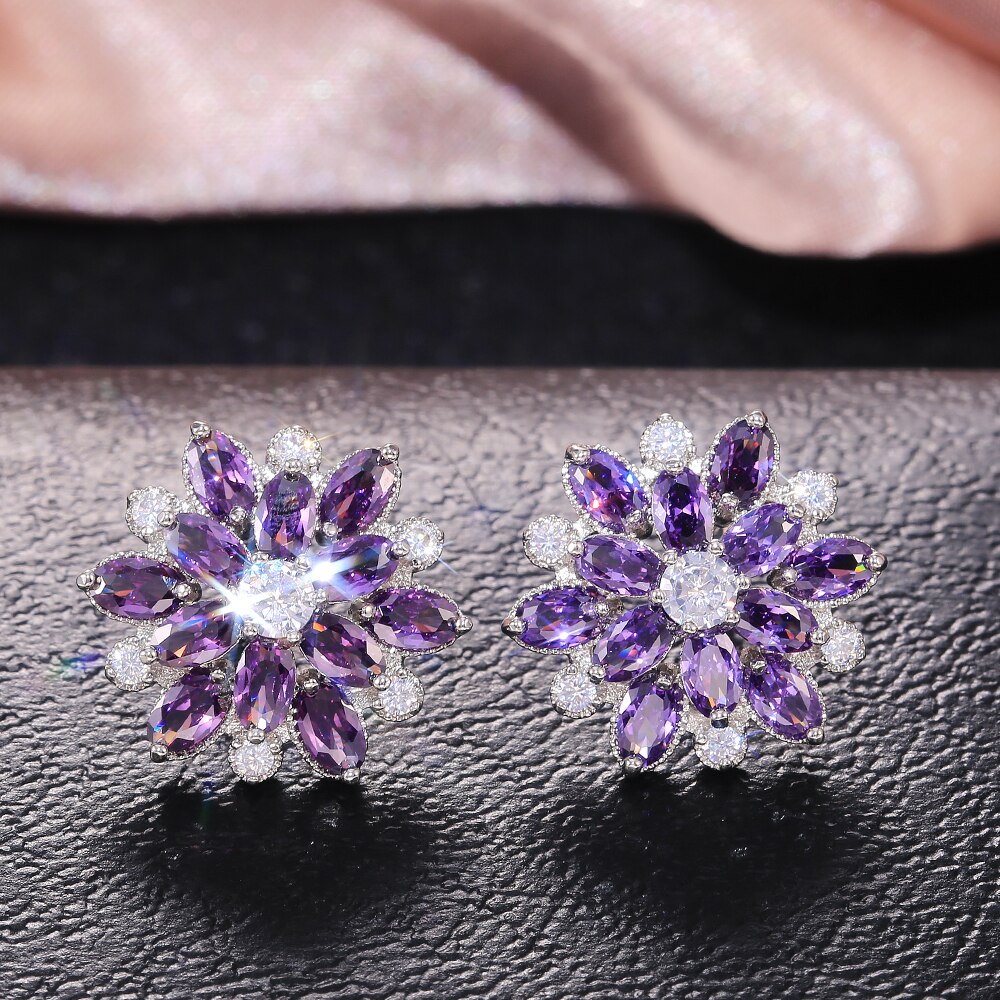 Huitan Gorgeous Big Flower Stud Earring for Women Wedding Engage Dance Party Noble Brilliant Zircon Stone Earrings: E380