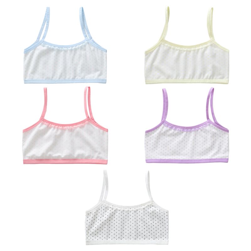 Puberty Girls Cotton Underwear Polka Dot Print Training Bra Lace Splice Bralette 24BE