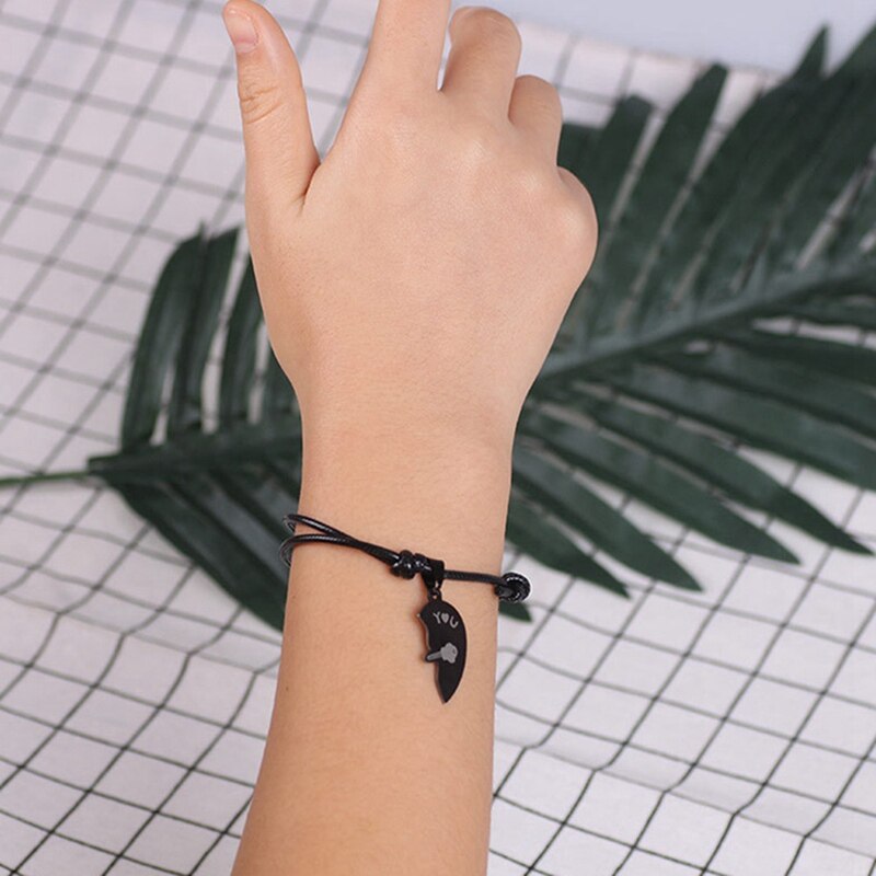 Couple Bracelets for Women and Men Heart Black Stainless Steel Key Lock Two Halves Paired Bracelet Jewelry 2PCs/set