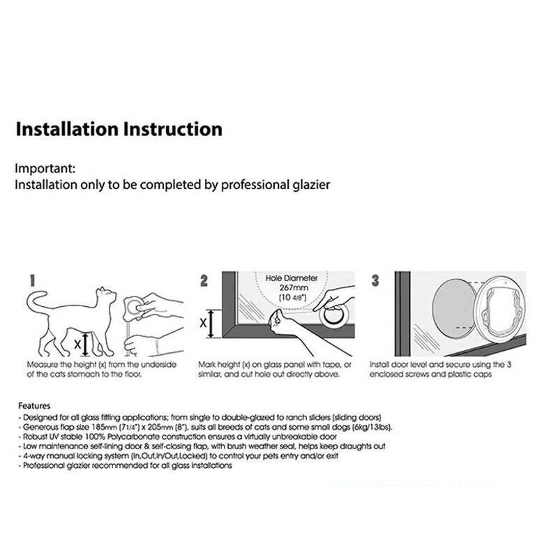 Puerta con solapa para perro para puerta de cristal, puerta con forma redonda para perro pequeño Gato, puerta transparente, puerta con cerradura para seguridad, entrada para mascota, agujero para cachorro