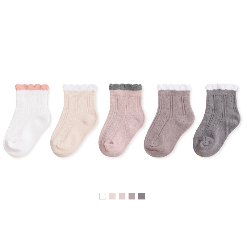 Calcetines finos de primavera para niñas, medias de tubo de algodón con encaje, Luo Kou