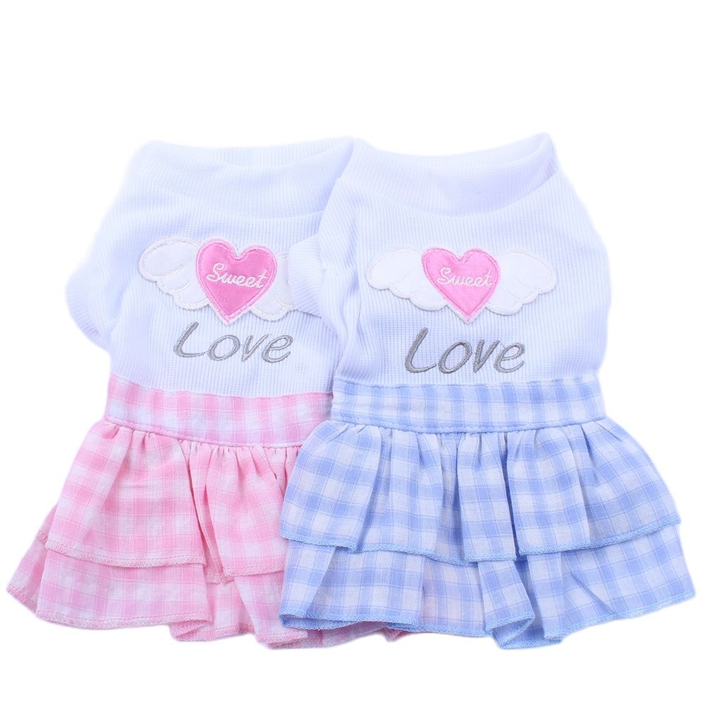 Mädchen Hund Katze Plaid Kleid Hemd Liebe Haustier Welpe Felsen Kleidung Bekleidung 2 Farben 5 größen