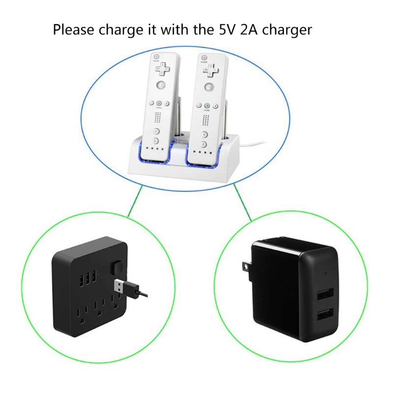 4 em 1 led controle remoto estação doca de carregamento + recarregável 4x2800mah bateria cabo usb para wii/wii u