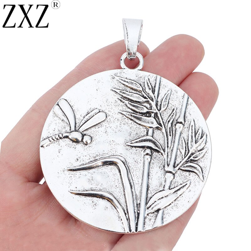 ZXZ 2pcs Tibetan Silver Large Dragonfly Reed Round Charms Pendants for Necklace Jewelry Making Findings 68x60mm