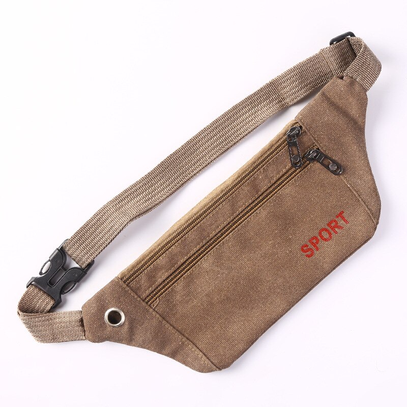 Casual Canvas Waist Bag Unisex Functional Waist Bag Mobile Phone Bag Men and Women Convenient Belt Banana Bag Pillow: Brown