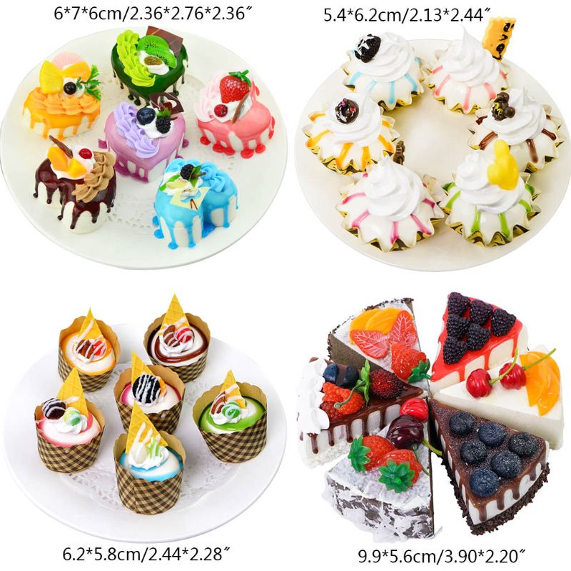 6pcs Realistic Artificial Simulation Cake Ice Cream Dessert Bakery Food Display 67JB