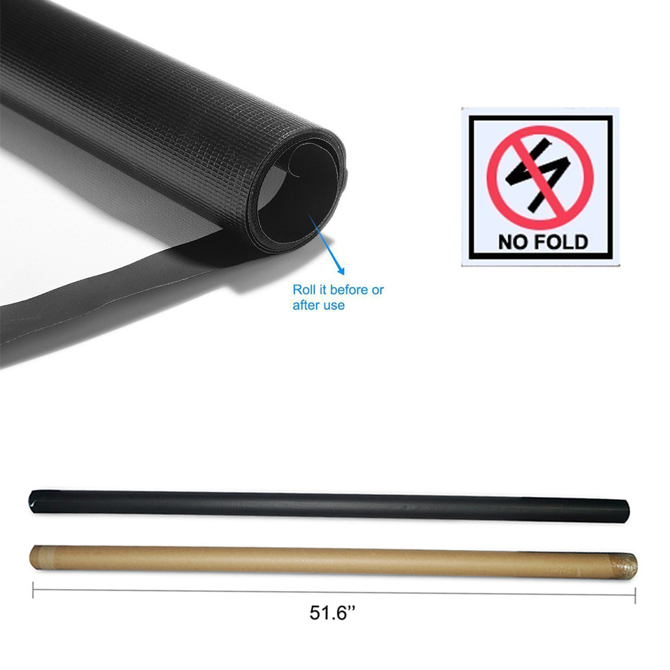 100 inch Wall Mounted PVC Projection Screen 16:9 Matte White HD Portable Projector Screen for Home Theater Outdoor Movie