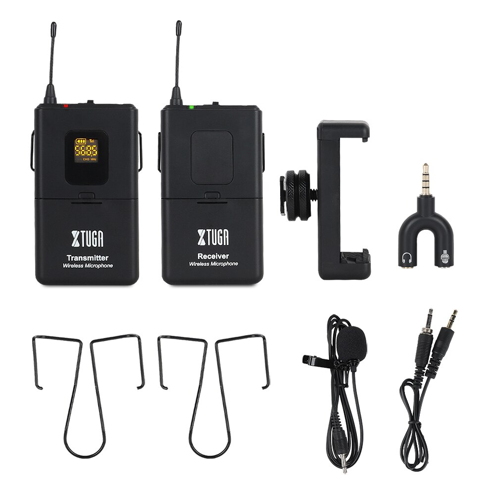 XTUGA Camera Microphone UHF Wireless Lavalier Microphone UHF Lapel Microphone with 30 Channels for DSLR Camera,Camcorders