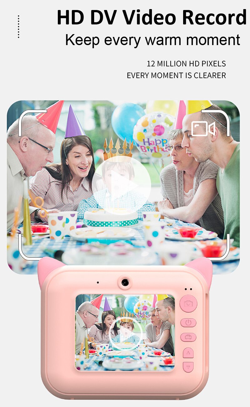 Children Camera Instant Print Camera 1080P HD Digital Camera Toys Birthday For Kids Instant Print Camera with Photo Paper