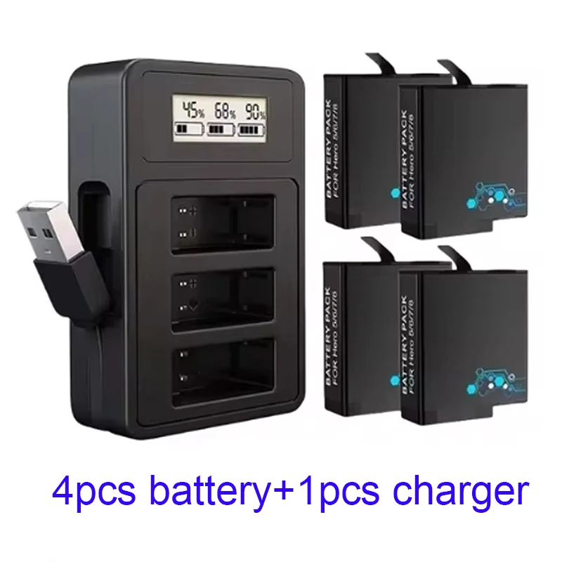 100% 1800 mah egnet for gopro hero 8/7/6/5 sportskamerabatteri + trekanals digital gopro-lader: Sølv