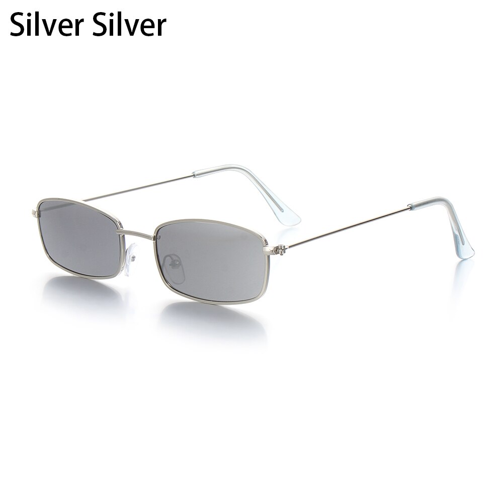 Unisex små retro nuancer rektangel solbriller farverige  uv400 metalramme klar linse solbriller briller til mænd kvinder beskyttelsesbriller: Sølv sølv