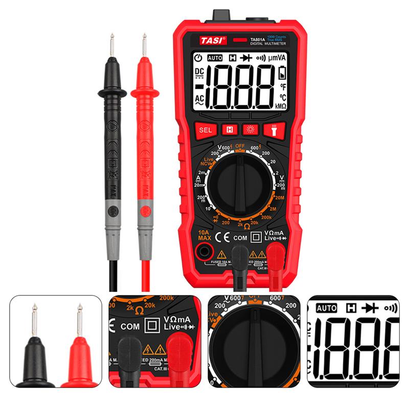 Digital Multimeter Handheld Meter Volt Tester AC DC Current Tester (Black Red)