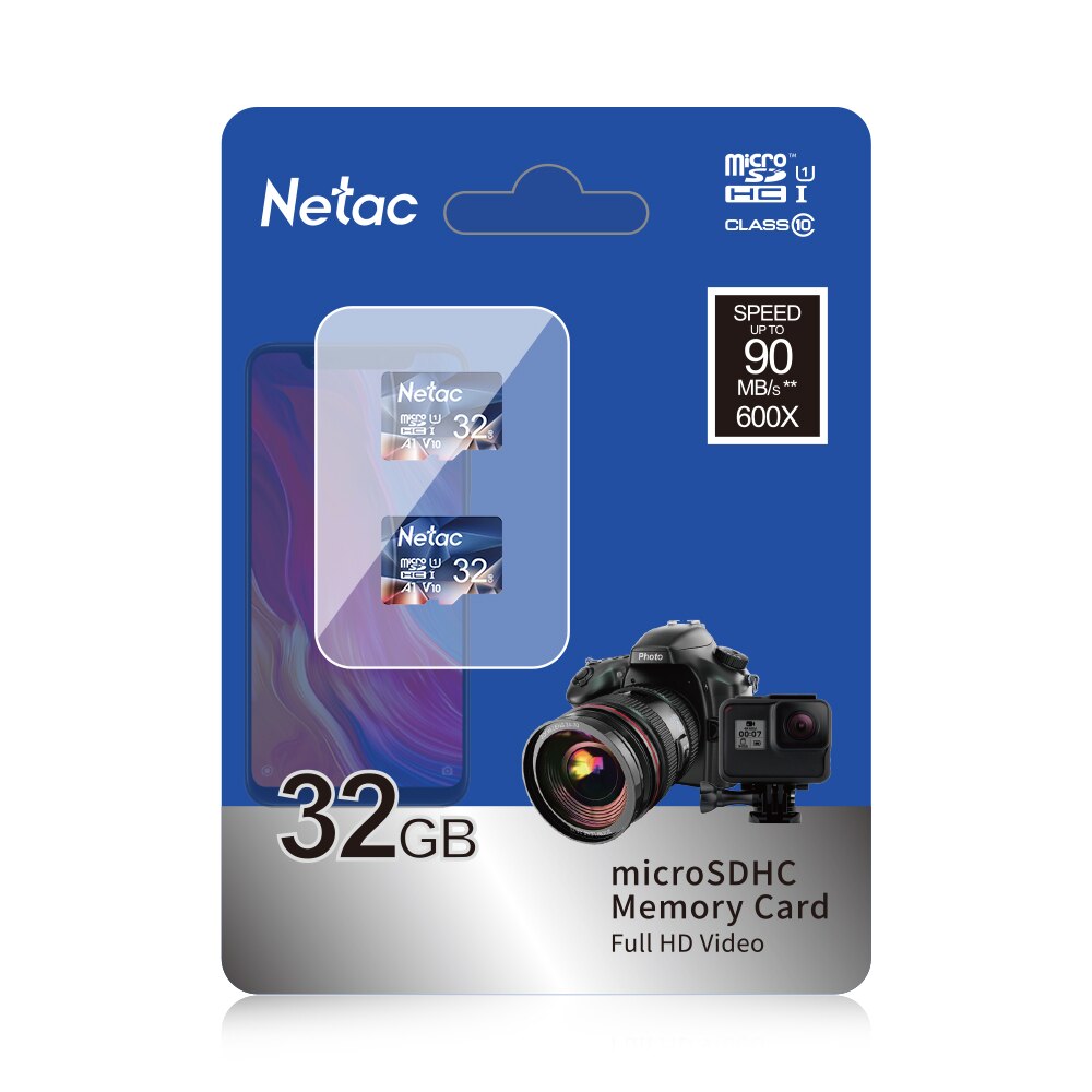 Netac-tarjeta Micro SD P500, 32GB, 64GB, tarjeta Flash SD/TF, tarjeta de memoria U3 V30 Class 10, tarjeta TF para cámara de teléfono,: 32GB 2PC