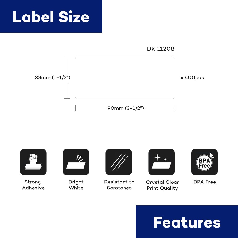 Thermal Paper Roll - 38mm x 90mm - 400 pcs - White - DK-11208 Compatible for Brother QL Label Printer