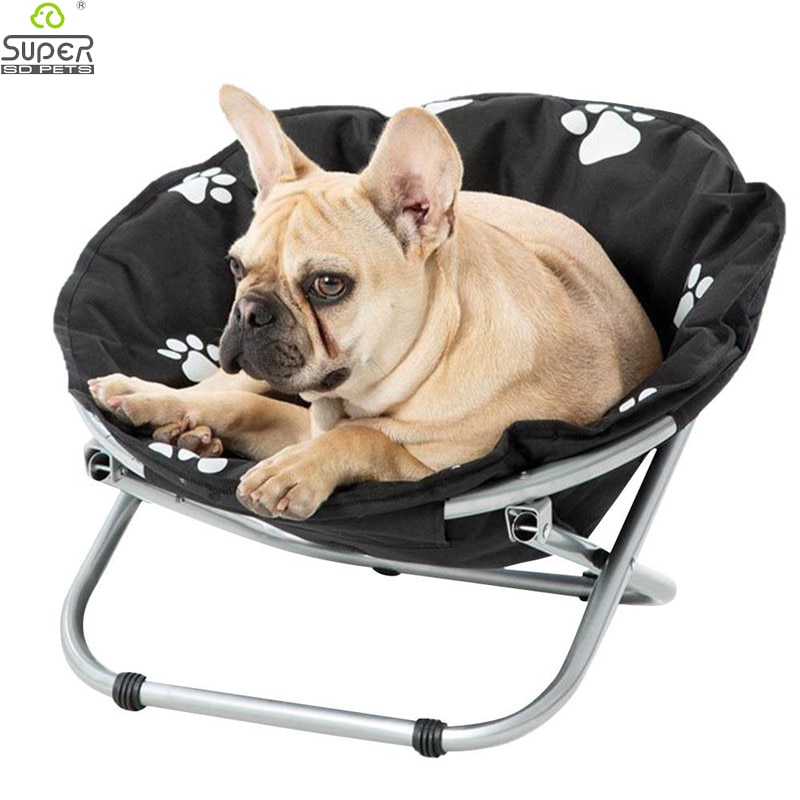 Bærbar rund fransk bulldog forhøjet katteseng kæledyreseng forhøjet seng hund kat hvilestol seng seng behagelig sammenklappelig kæledyrsofa