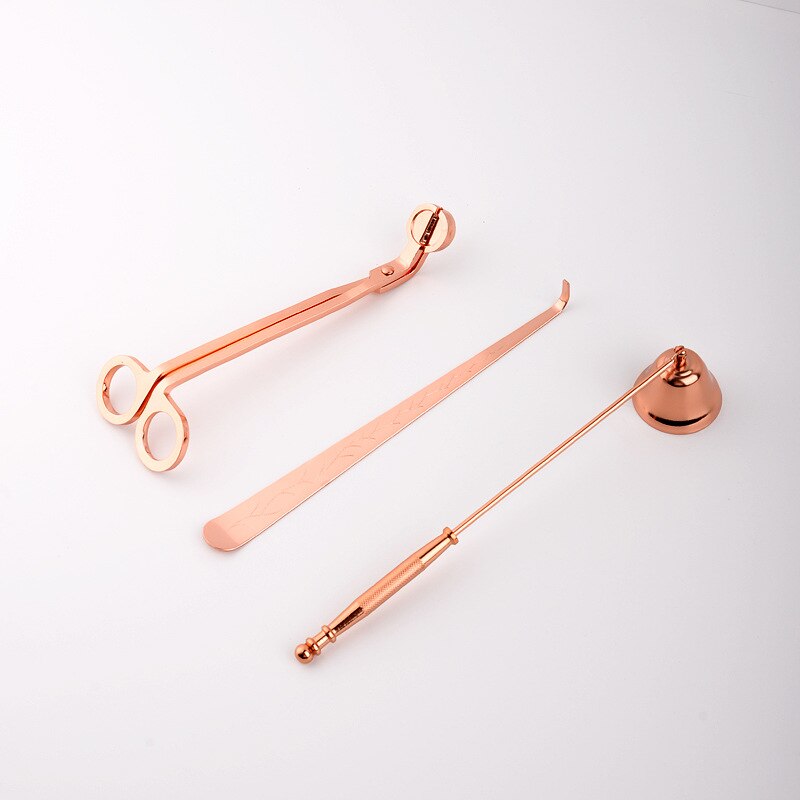Ensemble d'accessoires pour bougies, en acier inoxydable, coupe-mèche, sans fumée, cloche, reniflard, Kit d'outils pour la maison, 3 pièces/ensemble: Rose Gold