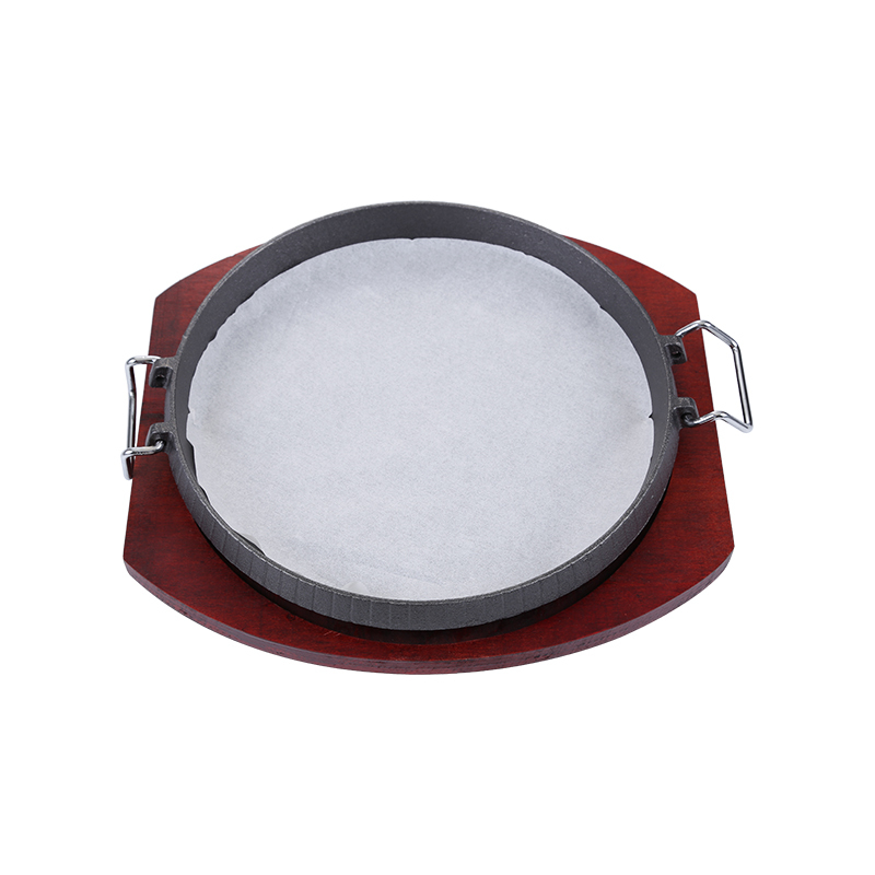 Cast iron electromagnetic oven baking pan iron frying steak plate commercial circular Korean BBQ food dish comal wood tray