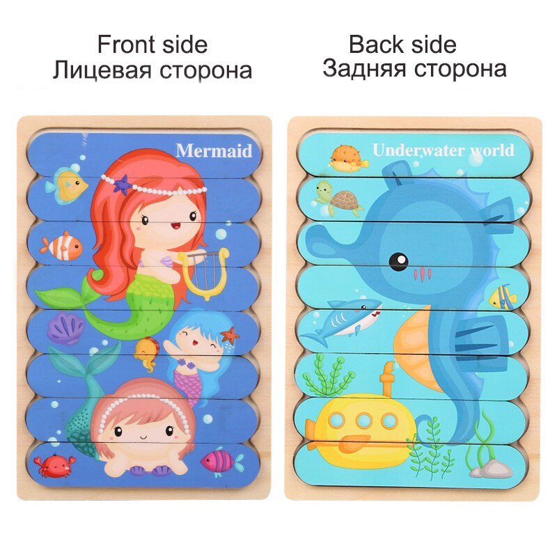Dwustronna taśma dzieci 3D drewniane Puzzle Montessori zabawka Puzzle ze zwierzętami opowiadanie historii układanie układanki zabawki edukacyjne dla dzieci: WT263C