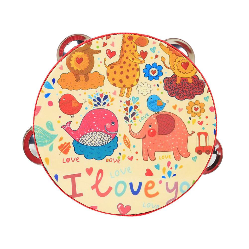 Tambourin de 6 pouces pour enfants dessin animé adapté aux enfants Instrument de musique populaire pour le rythme et le tact: Yellow Zoo