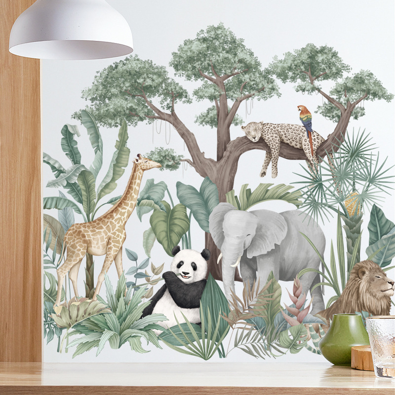 Tropisk regnskov planter tropiske dyr serie tapet baggrundsklistermærker wallstickers selvklæbende