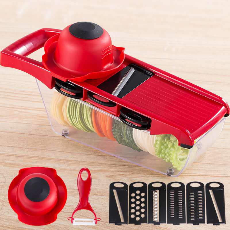 matte chopper grønnsak-frukt-ost-løk chopper skiver dicer tomat kutter rivjern 12 i 1 veggie chopper spiralizer salat pota: Rød