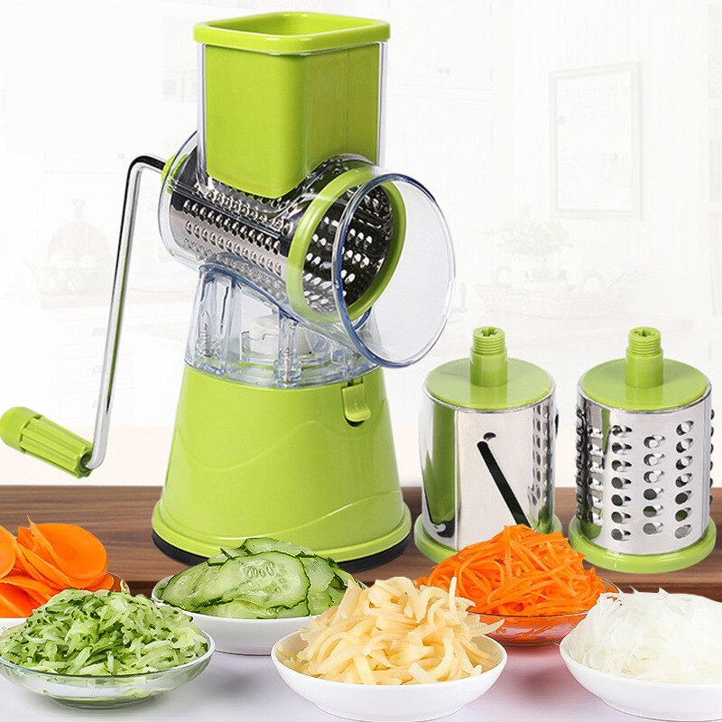 Multi-function rotary grater vegetable shredded potato machine vegetable grater manual cabbage kitchen knife kitchen tool: Green