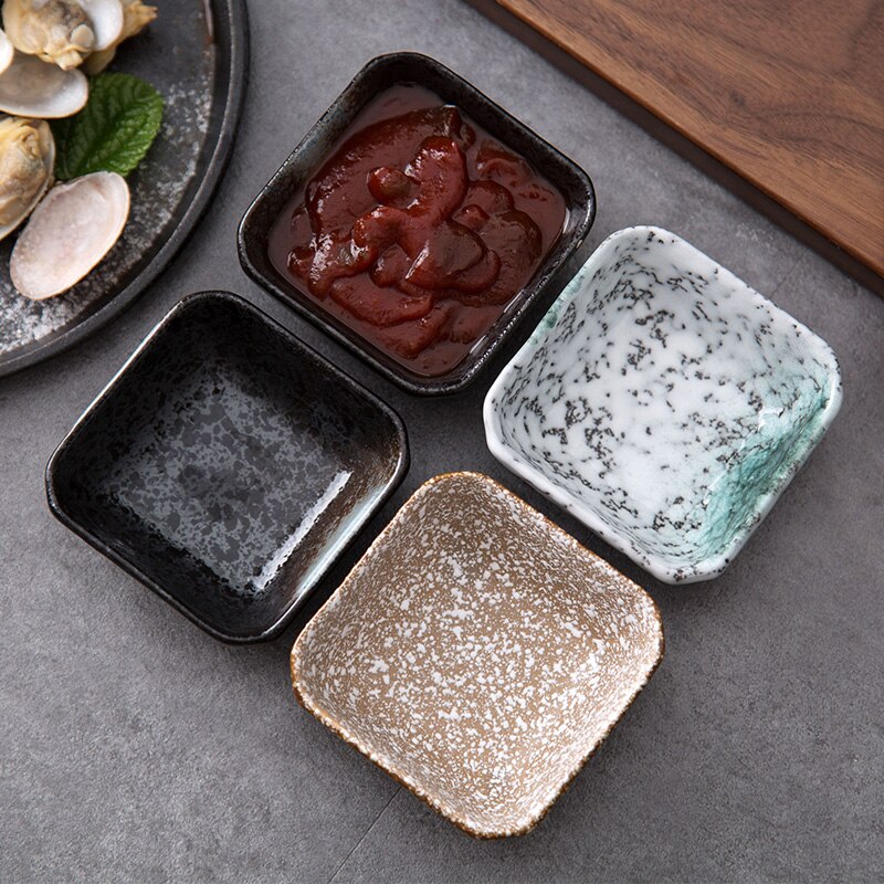 Japanese Style Square Saucer Home Soy Sauce Dish Ceramic Tableware Dish Sauce Plate