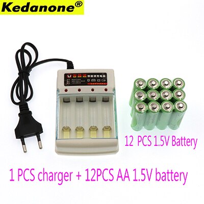 Kedanone AA batterij 3000 1.5 V Quanlity Oplaadbare batterij AA 3000 mAh BTY NI-MH 1.5 V Oplaadbare Batterij + lader: 12PCS 1 charger